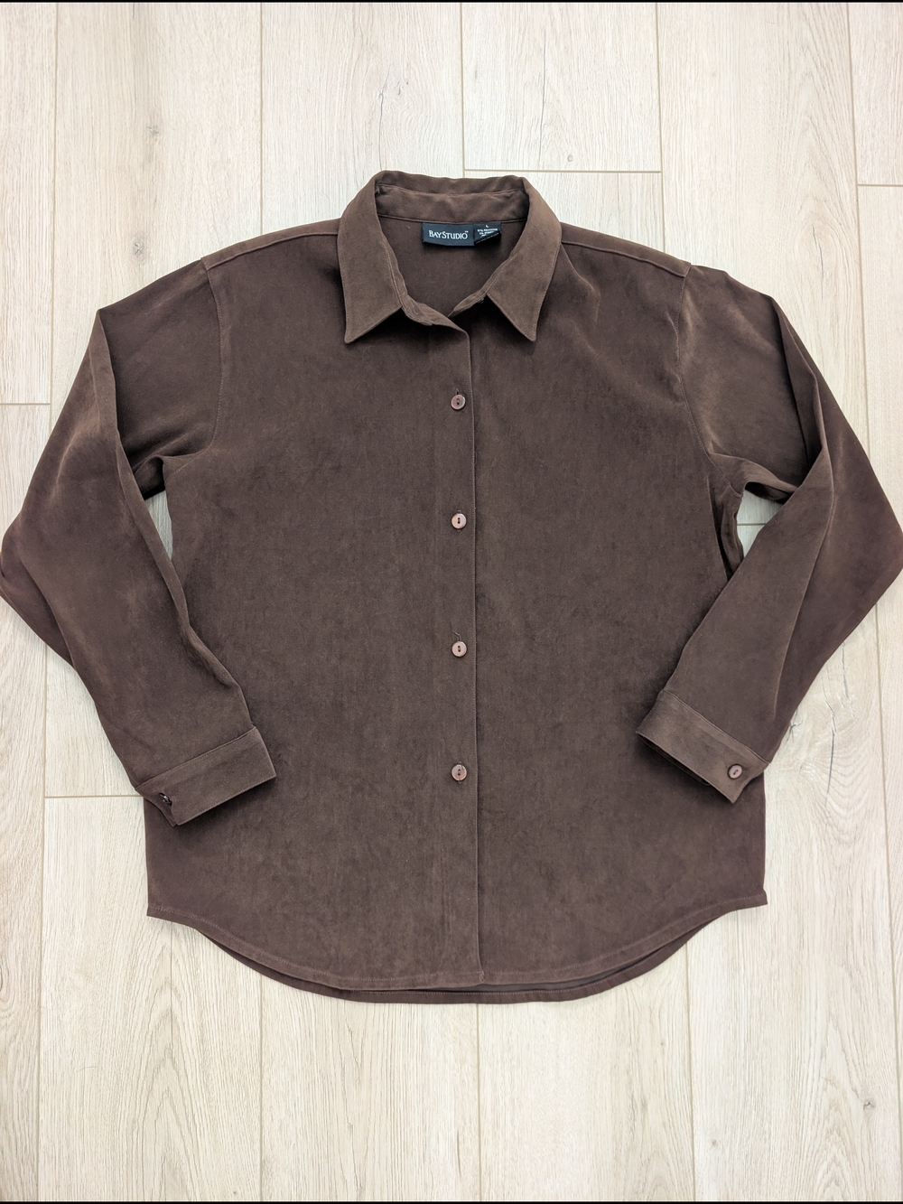 Bay Studio Faux Suede Brown Button Up Long Sleeve